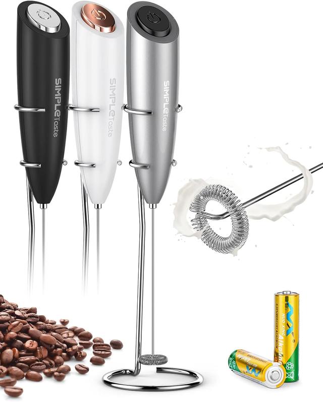 Product image of SIMPLETaste Milk Frother Handheld Battery Operated Electric Foam Maker, Drink Mixer with Stainless Steel Whisk and Stand for Cappuccino, Bulletproof Coffee, Latte