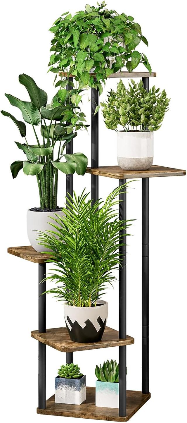 Product image of AZERPIAN Plant Stand 5 Tier Indoor Metal Flower Shelf for Multiple Plants Corner Tall Flower Holders for Patio Garden Living Room Balcony Bedroom, Black (5 Tier-Black)