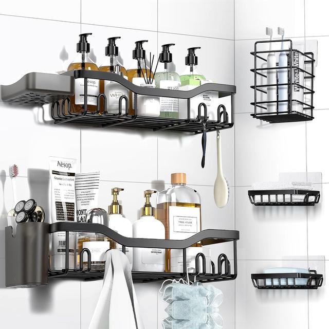 Product image of Shower Caddy Adhesive Shower Organizer 7-Pack, Rustproof Stainless Steel Bathroom Shelves, Large Capacity No-Drill Rack Storage Accessories with Soap Dish Toothbrush Holder &24 Hooks Home Decor