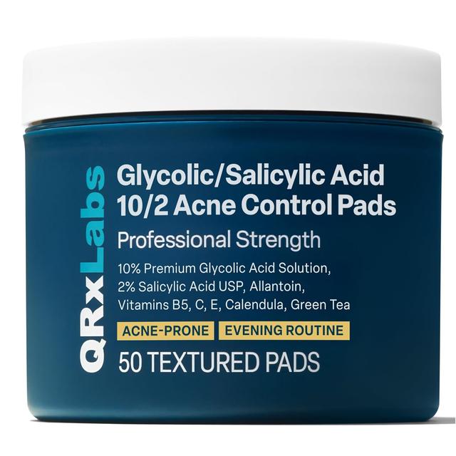 Product image of QRxLabs Glycolic + Salicylic Acid Acne Control Pads with 10% Ultra Pure Glycolic & 2% Salicylic, Allantoin, Vitamin B5, C & E, Calendula & Green Tea - Acne Treatment for Clear Skin