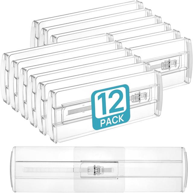 Product image of Vtopmart 12 Pack Drawer Dividers for Clothes, Adjustable 4" High Expandable from 10.6"-17" Dresser Drawer Organizer, Clear Plastic Separators for Dresser, Baby Clothing, Cosmetic and Office Storage
