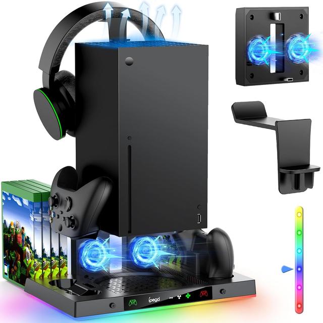 Product image of MENEEA Upgraded Cooling Fan Charging Station for Xbox Series X Console & Controller, Dual Charger Dock & Cooler System Stand with 15 Colorful Lights for Xbox Series X Accessories Kit