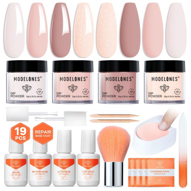 Product image of Modelones Dip Powder Nail Kit, 4 Colors Nude Pink Glitter Dipping Starter Set with Liquid and Complete Accessories for French Nails Art Salon DIY at Home Manicure