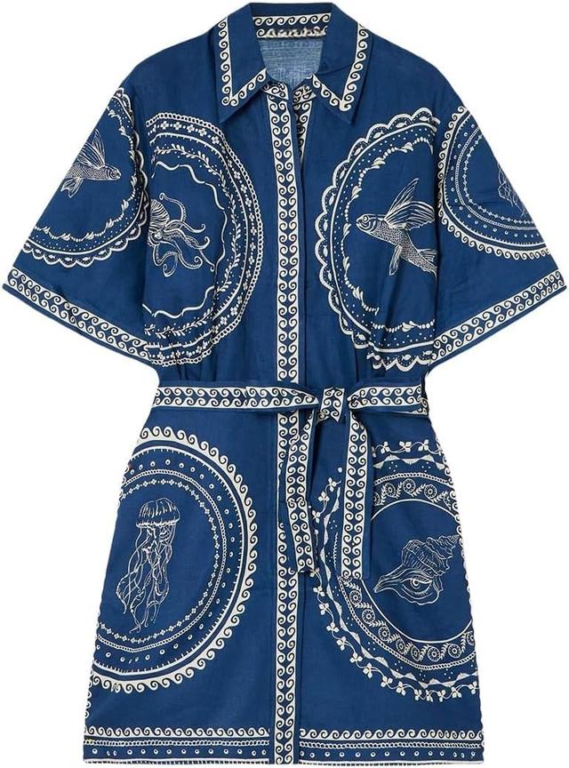 Product image of Womens Dresses Summer,Short Sleeve Vintage Dresses,Casual Floral T Shirt Printed Button Drawstring Shirt Dress
