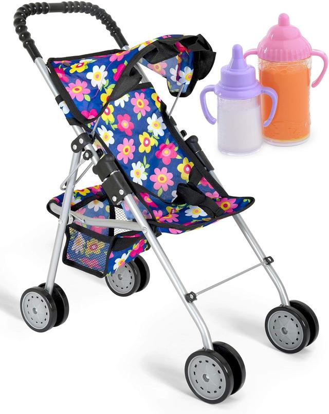 Product image of fash n kolor® - Doll Stroller My First Baby Doll Strollers Toy - Flower Design with Basket in The Bottom- Doll Accessories 2 Free Magic Bottles Included - New Year Gift, Boys, Girls