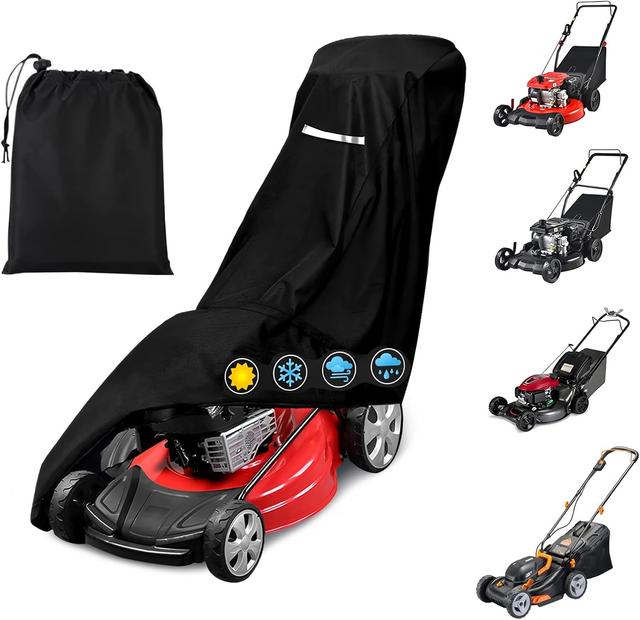 Product image of Outdoors Lawn Mower Cover - Heavy Duty 420D Polyester Oxford Waterproof, UV Protection Universal Fit Push Lawn Mower Covers with Drawstring & Cover Storage Bag, Waterproof Lawnmower Covers for Outdoor