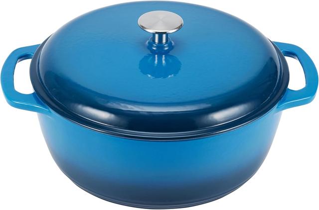 Product image of Amazon Basics Cast Iron Dutch Oven Pot with Lid, Enameled, Round, Dual Handles, Heavy-Duty, Medium, 6-Quart, Blue