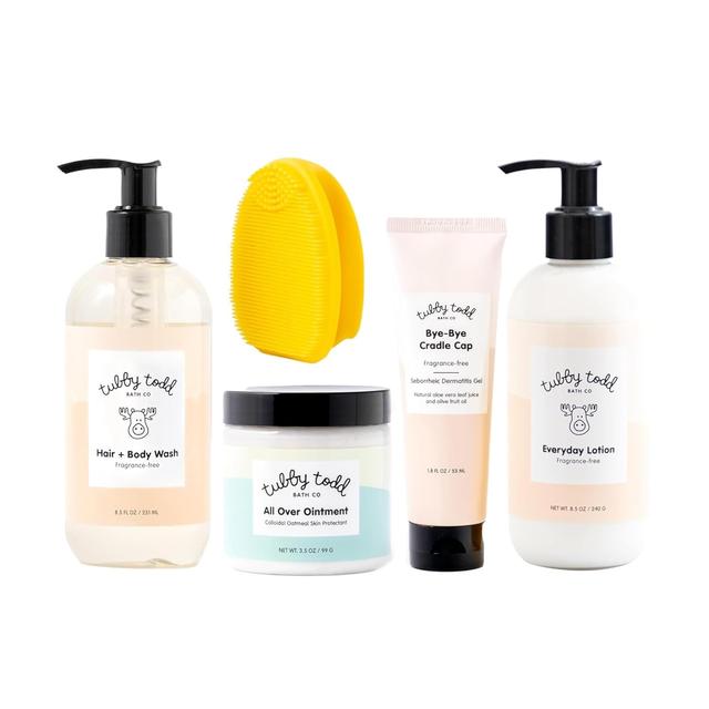 Product image of TUBBY TODD Baby Cradle Cap Solution - The Bye-Bye Cradle Cap Kit - Cradle Cap Gel 1.8 Oz, Shampoo + Body Wash 8.5 Oz, Lotion 8.5 Oz, All Over Ointment 3.5 Oz, & Cradle Cap Brush - Fragrance-Free