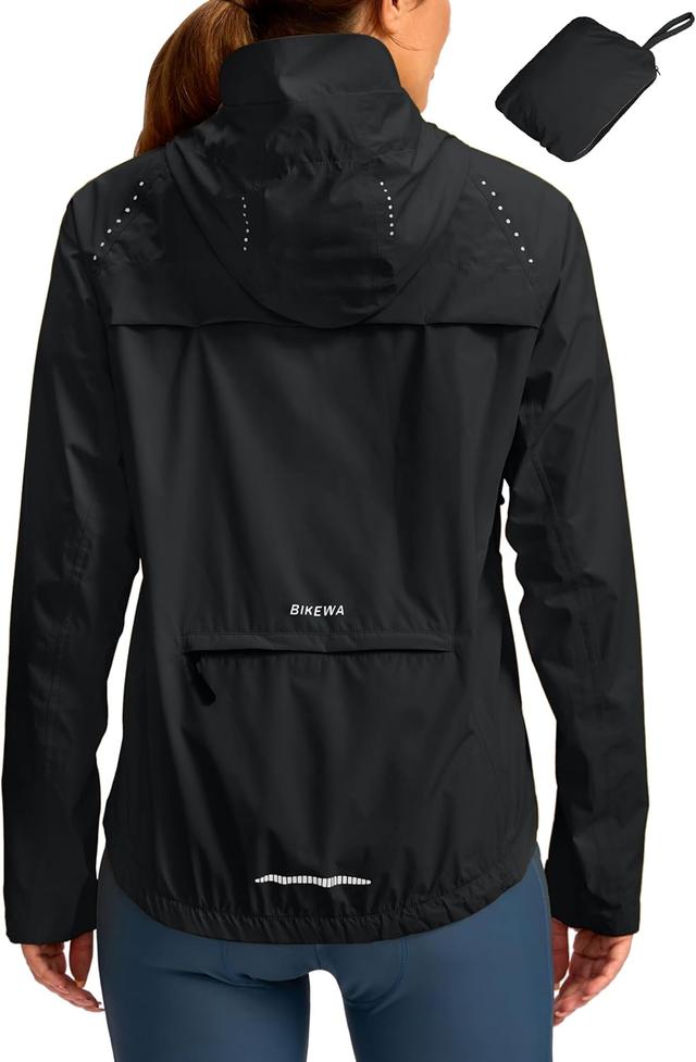 Product image of Bikewa Women's Cycling Rain Jackets Waterproof Windbreaker Lightweight Running Windproof Reflective Jacket Packable Hooded