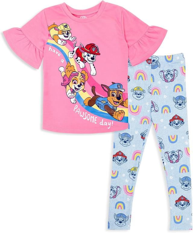 Product image of Paw Patrol Rubble Marshall Chase Girls T-Shirt and Leggings Outfit Set Toddler to Big Kid
