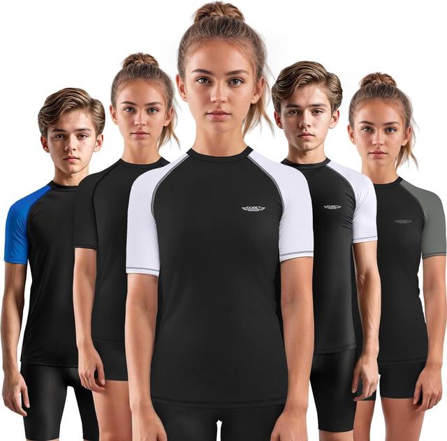 Product image of Exxact Sports Kids BJJ Rash Guard Short Sleeve, Ranked No Gi Jiu Jitsu Compression Shirt for Boys & Girls for MMA, Wrestling