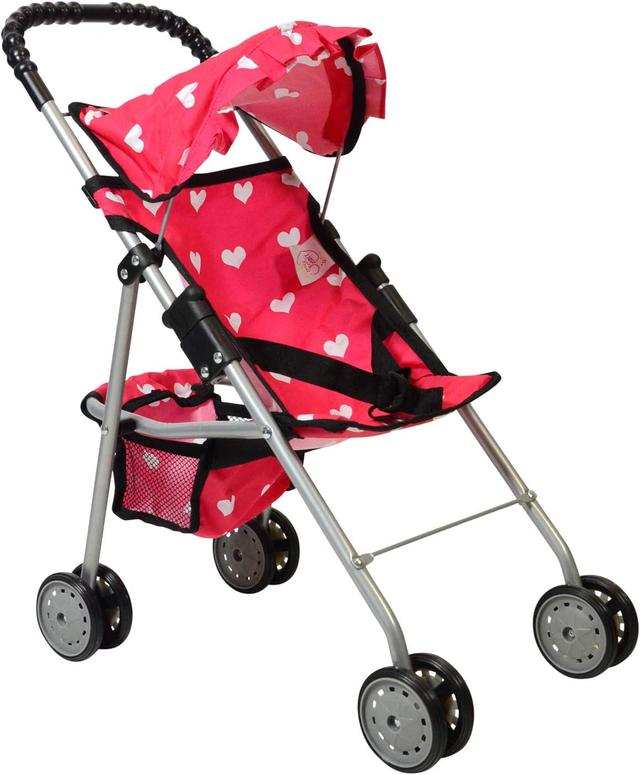 Product image of The New York Doll Collection My First Doll Stroller with Basket & Heart Design Foldable Doll Stroller, Pink