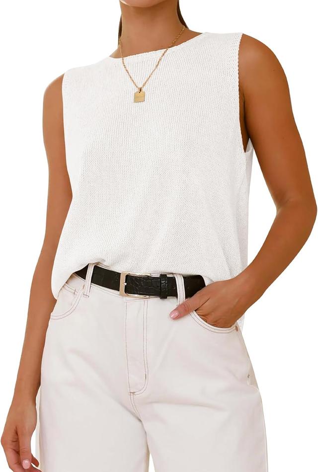 Product image of BTFBM Women's Sleeveless Sweater Vest 2025 Summer Crew Neck Ribbed Knit Lightweight Pullover Casual Loose Fit Tank Tops
