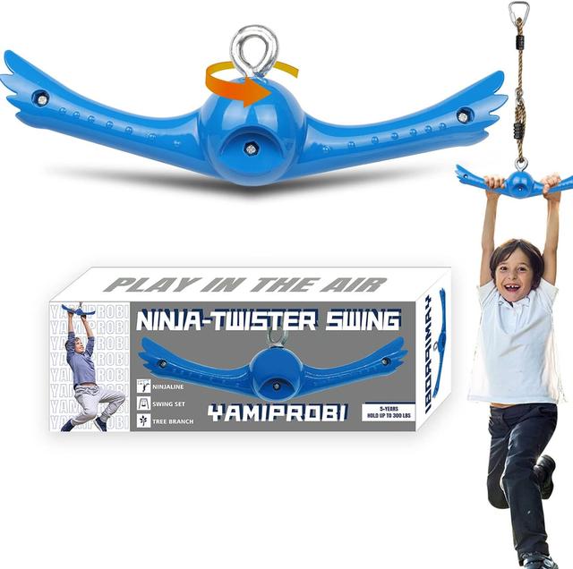 Product image of Ninja-Twister Swing Spins Set: Slackline Attachments - 360° Handle Twist-Spin Flips Toy Activate Ninja Powers Warrior Accessories Kids Hang Toys for Playground Backyard Blue
