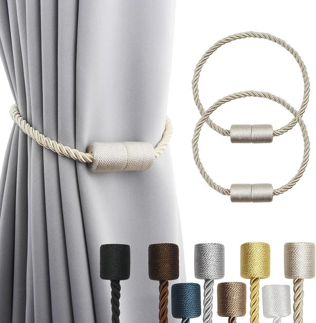 Product image of 2 Pack Beige Strong Magnetic Curtain Tiebacks Outdoor Elegant Decorative Tie Backs Modern Rope Tiebacks for Drapes Window Curtain Holdbacks for Draperies