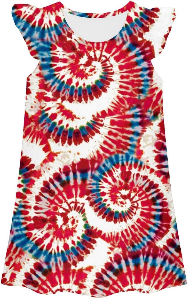 Product image of Independence Day Girls 𝙉ightgowns 𝙋ajamas Dress Patriotic Printed Flutter Sleeve 𝙉ightdress for 3-10 Years