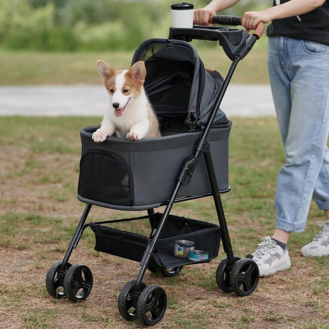 Product image of 3 in 1 Folding Dog Stroller, Zoosky Pet Stroller for Small/Medium Dogs, Cat Stroller w/Removable Carrier, Car Seat, Sun Shades, Waterproof Small Dog Stroller, All Terrain Cat Stroller for 2 Cats