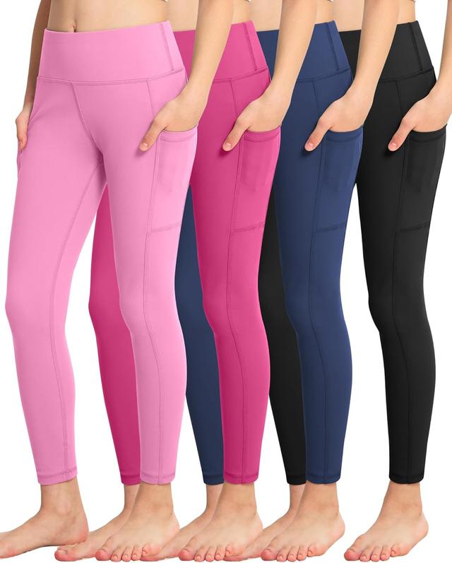 Product image of ATHVOTAR Girls Leggings with Pockets: High Waisted Yoga Workout Athletic Dance Running Pants 4 Packs