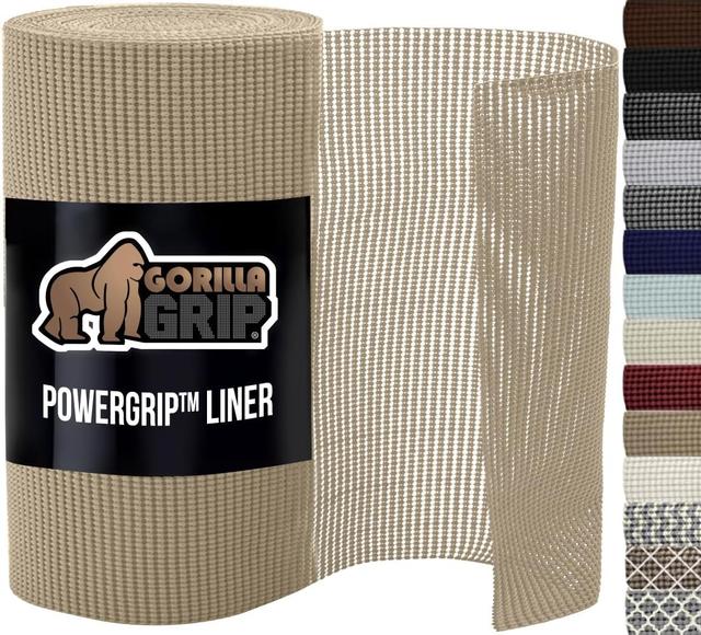Product image of GORILLA GRIP powerGRIP Drawer Shelf and Cabinet Liner, Thick Strong Hold, Non-Adhesive Liners Protect Kitchen Cabinets and Cupboard, Bathroom Drawers, Easy Install, Breathable Mat, 12" x20', Beige
