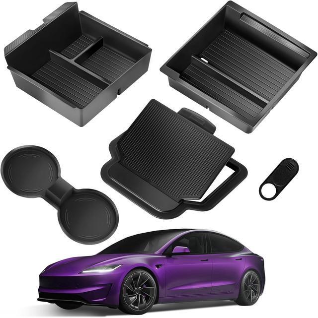 Product image of 2025 Upgrade Center Console Organizer Tray for Tesla Model 3 Highland Accessories 2024 2025/For Tesla Model Y Juniper Accessories 2025 [Slide Smoothly/US Patent] Cup Holder Matte Black