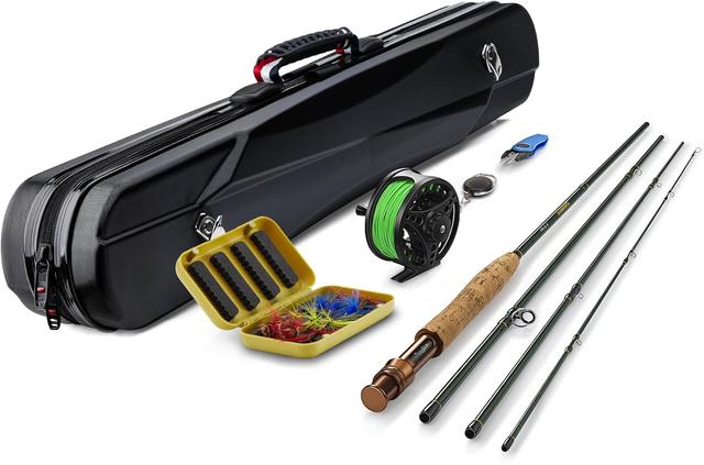 Product image of Gonex Fly Fishing Rod and Reel Combo Starter Kit, Fly Rod 4-Piece Carbon Fiber, Aluminum Fly Reel, 12Pcs Fly Flies, Fishing Line, Scissors, Premium Travel Case Portable Lightweight