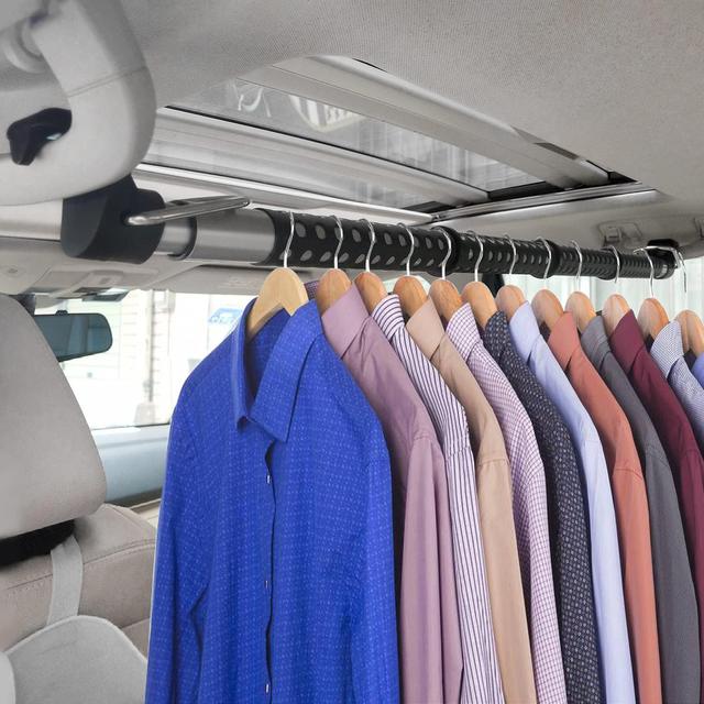 Product image of Beinhome Rubber Car Clothes Hanger Bar, Expandable Heavy Duty Car Clothes Rack- Adjustable 35 to 63 inches, Suitable for Sedans, SUV, Truck, Most Vehicles, Black