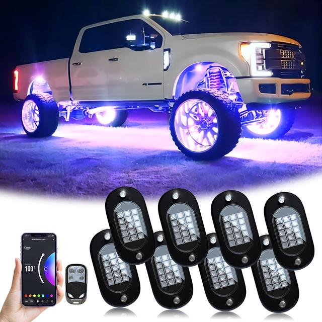 Product image of YiLaie Rock Lights for Trucks, 8 Pods RGB LED Rock Lights with APP/Remote Control & Music Mode, High Bright Multilcolor Waterproof IP68 Rock Neon Light Kits for Pickup Off Road RZR SUV ATV UTV Car