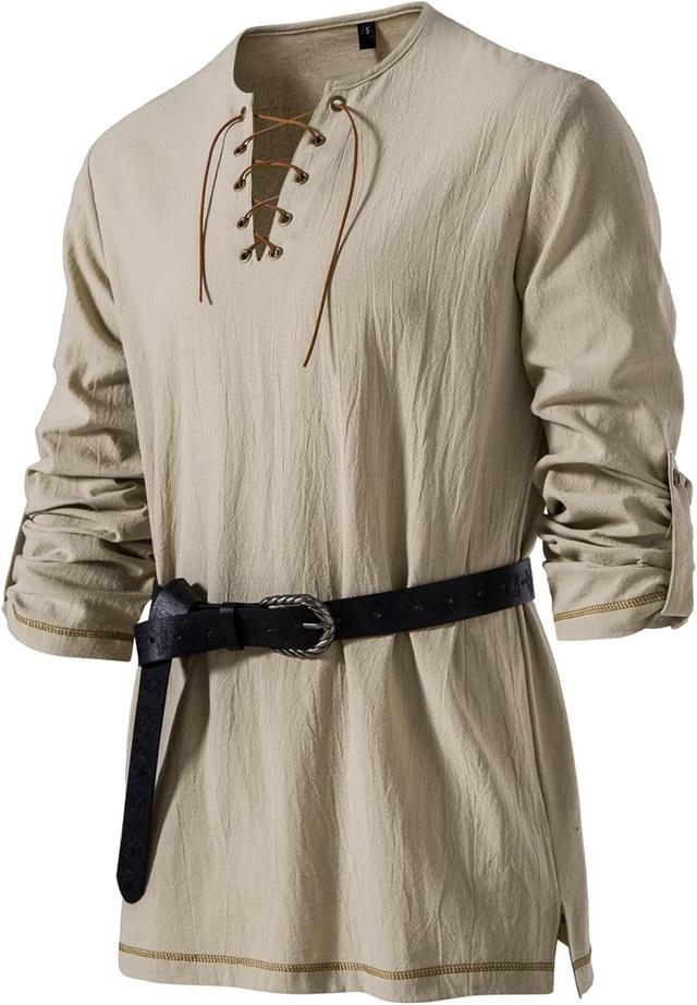 Product image of Men's Pure Cotton Vintage Lace Up Shirts for Pirate Renaissance Viking Medieval Costume Without Belt