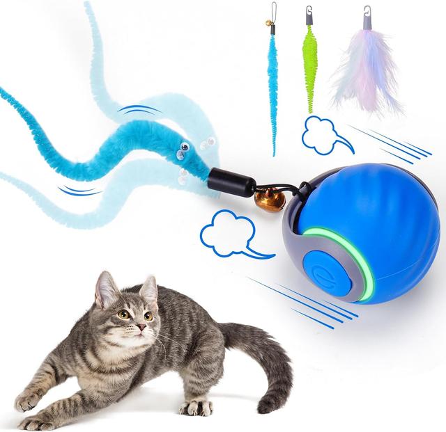 Product image of BABORUI Interactive Cat Toy Ball - Automatic Interactive Cat Toys for Indoor Cats with 3 Tails, 2 Speeds Rechargeable Cat Enrichment Toys for Small/Medium/Large Cats to Keep Them Busy(Blue)