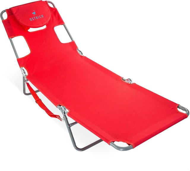 Product image of Ostrich Beach Lounge Chair, Folding & Reclining Outdoor Chaise Lounger, Red - Portable Adjustable Recliner Chair for Lawn, Pool, Patio, Garden, and Yard