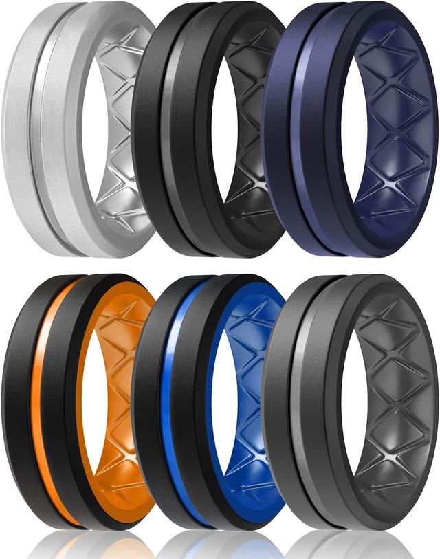 Product image of Egnaro Silicone Ring Men 1/4/6 Multipack Breathable Mens Silicone Rubber Bands Wedding Rings for Men Engagement Bands - 8mm Width 2mm Thickness