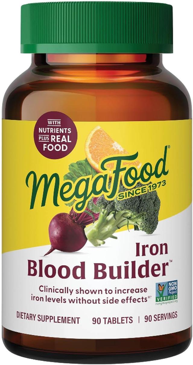 Product image of MegaFood Blood Builder Iron Supplement Clinically Shown to Increase Iron Levels Without Side Effects, Vegan Supplement For Women with Vitamin C, Vitamin B12 & Folic Acid, 90 Tablets