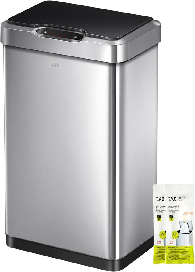 Product image of EKO Mirage-T 50 Liter / 13.2 Gallon Touchless Rectangular Motion Sensor Trash Can, Brushed Stainless Steel Finish