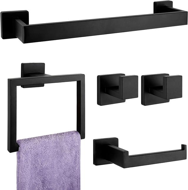 Product image of 5-Pieces Matte Black Bathroom Hardware Accessories Set, SUS304 Stainless Steel Bath Towel Bar Set, Towel Racks for Bathroom Wall Mounted.