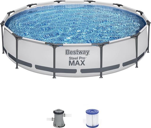 Product image of Bestway Steel Pro MAX 10 Foot x 30 Inch Round Metal Frame Above Ground Outdoor Backyard Swimming Pool Set with 330 GPH Filter Pump