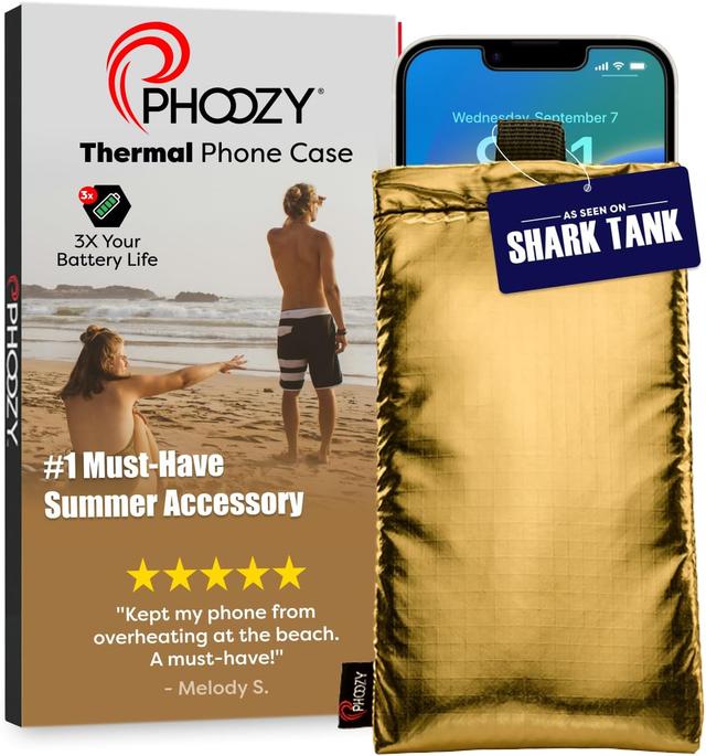 Product image of PHOOZY Thermal Phone Case - Apollo Series : Cell Phone Pouch Prevents Overheating from Sun Exposure, Extends Battery Life, Provides Drop Protection and Floats in Water (Large-Gold)