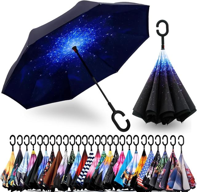 Product image of SIEPASA 49/56 Inch Inverted Reverse Upside Down Umbrella, Extra Large Double Canopy Vented Windproof Waterproof Stick Golf Umbrellas with C-shape Handle.