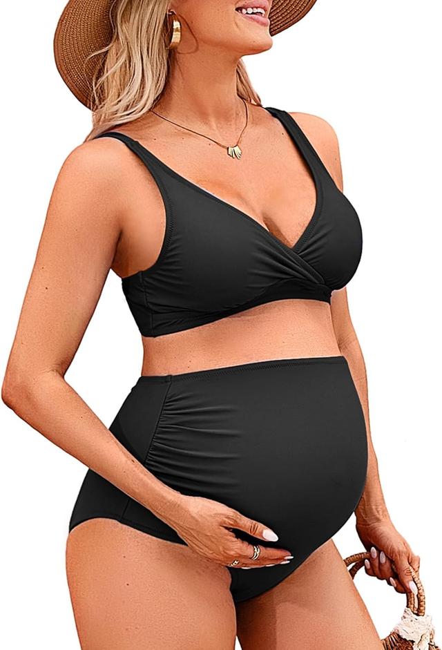Product image of Charmo High Waisted Maternity Swimsuit Bikini Set V Neck Pregnancy Bathing Suits Push Up Two Piece Swimwear