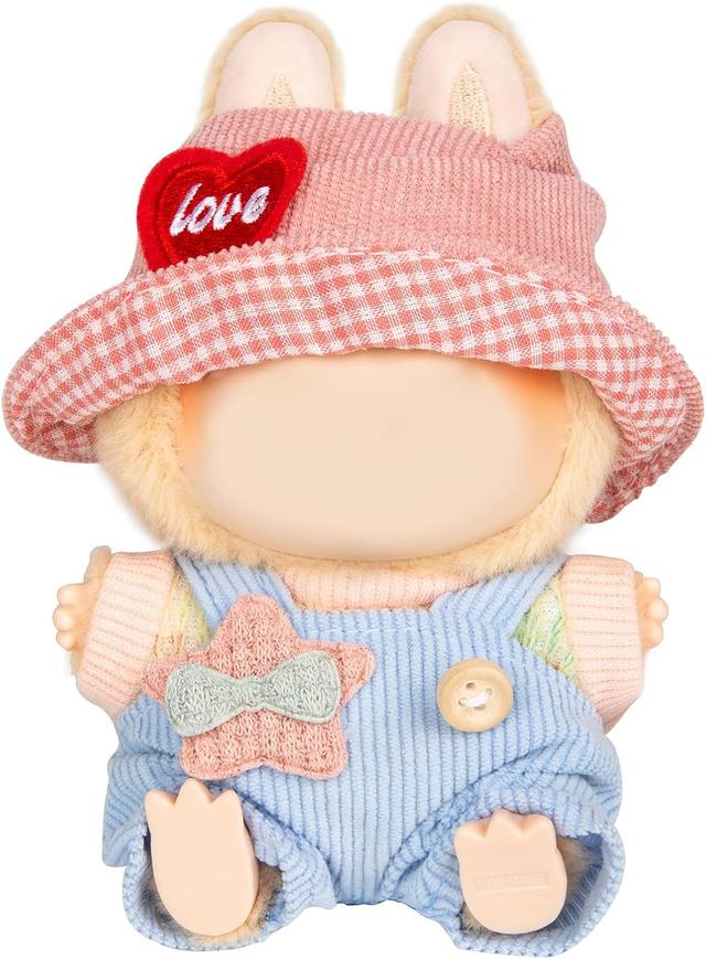 Product image of 17cm Doll Clothes - Kawaii Chic Style Set for 17cm Dolls, Cute Doll Outfit with Accessories - Colorful T-Shirt + Star Light Blue Romper + Heart Shaped Pink Hat (NO Doll)