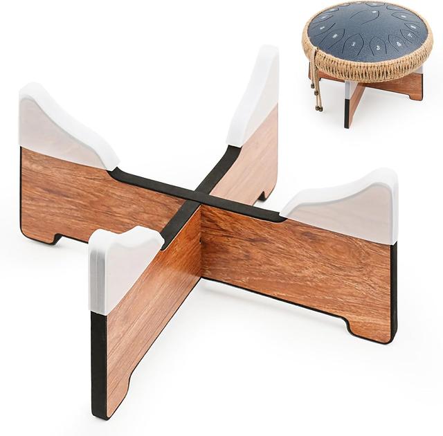Product image of Wood Drum Stand, 14in Detachable Drum Pad Stand, Tongue Drum Tripod Tank Drum Display Rack, Portable Handpan Stand with 4 Soundproofing Pads, For Playing on the Go and for Daily Practice