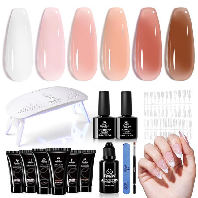 Product image of Beetles Poly Nail Gel Kit 6 Colors Clear Nude Brown Nail Extension Gel Set Builder Hybrid Jelly Gel with Nail Lamp Poly Extension Gel Nail Kit with Slip Solution Base Top Coat Gel Polish for Women