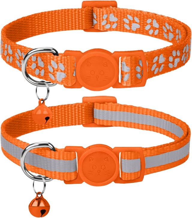 Product image of Taglory Reflective Cat Collar Breakaway with Bells, 2 Pack Girl Boy Pet Cat Collar Adjustable 7.5-12.5 Inch, Orange
