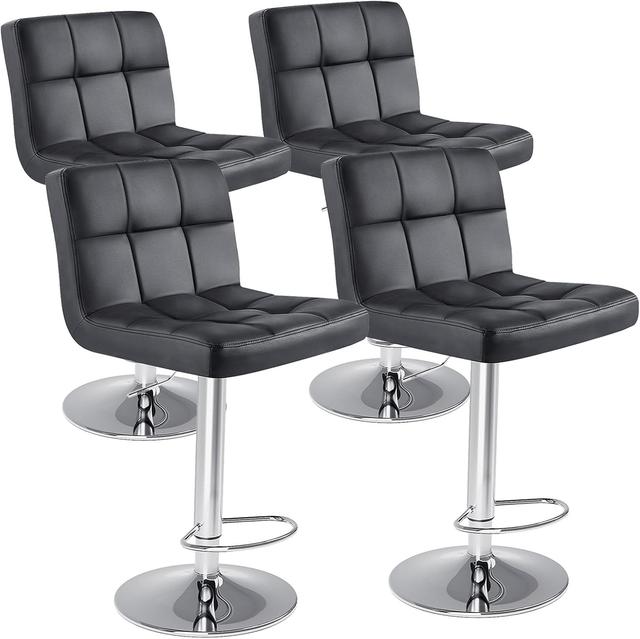 Product image of DUMOS Bar Stools Set of 4, 24 inch Counter Height Bar Stools, Upholstered Modern Kitchen Barstools with Metal Base, PU Leather Saddle Stools for Kitchen Island, Black