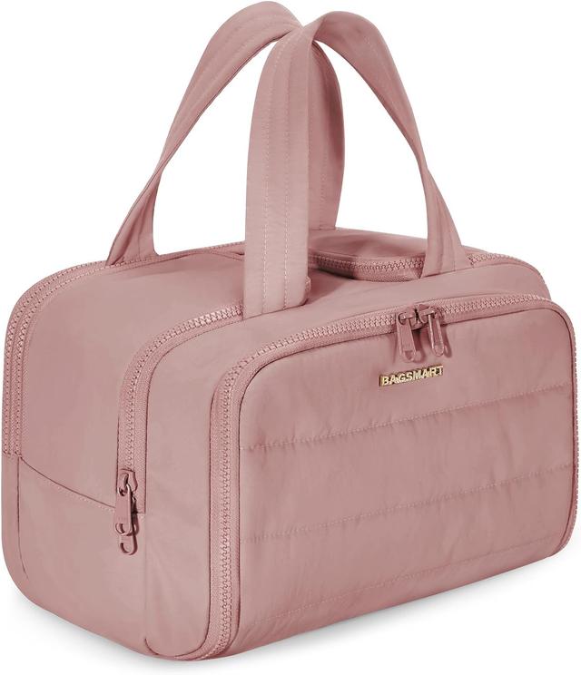 Product image of BAGSMART Travel Toiletry Bag, Lightweight Large Wide-open Travel Bag for Women, Puffy Cosmetic Makeup Bag Organizer with Handle for Accessories,Essentials, Toiletries, Dark Pink