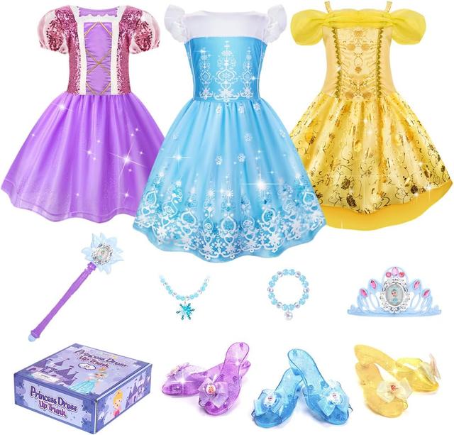 Product image of Meland Princess Dress Up for Girls 3-6, Dress Up Clothes for Girls with Princess Shoes Toy, Birthday Gift for Toddlers Girls