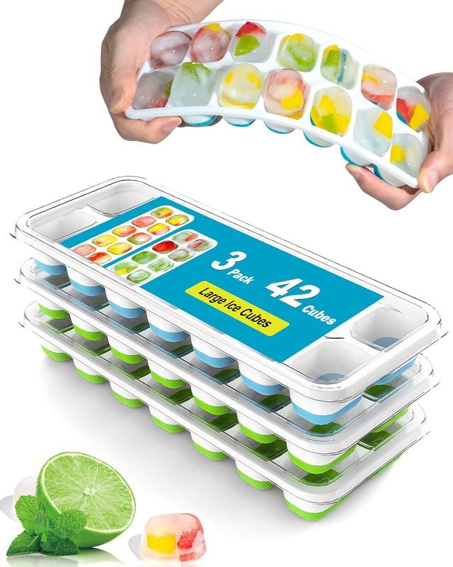 Product image of Ice Cube Trays for Freezer - 3 Pack 42 Cubes, Easy to Release Silicone Ice Trays with Spill-Resistant Lids, Reusable Ice Tray,Stackable and BPA-Free, Perfect for Cocktails, Drinks,and Ice Coffee