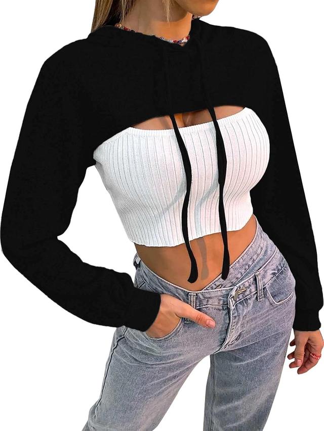 Product image of BEJONS Women Long Sleeve Cropped Super Crop Top Hoodies Sweatshirt Aesthetic Punk Hip Hop Dance Sexy Rave Cloth