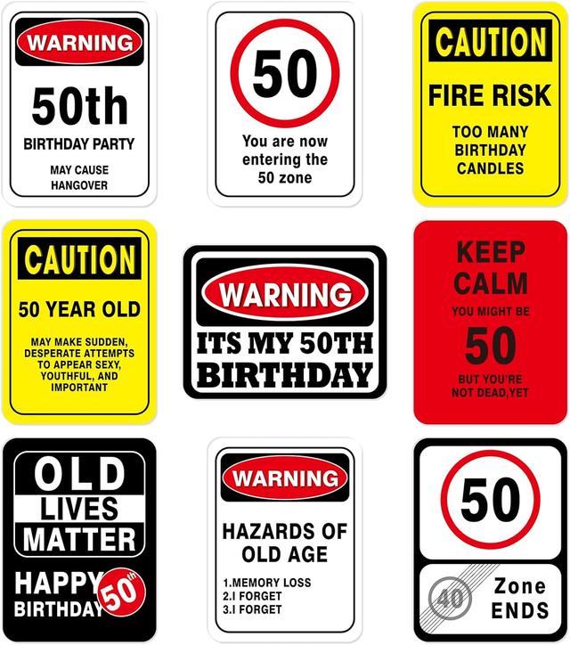 Product image of WERNNSAI 50th Birthday Party Decorations - 9PCS Wall Signs for Adults 50 Years Old Party Decor 50 Zone Table Centerpieces Yellow Caution Logos on Door Windows Yard Garden Banner Party Supplies