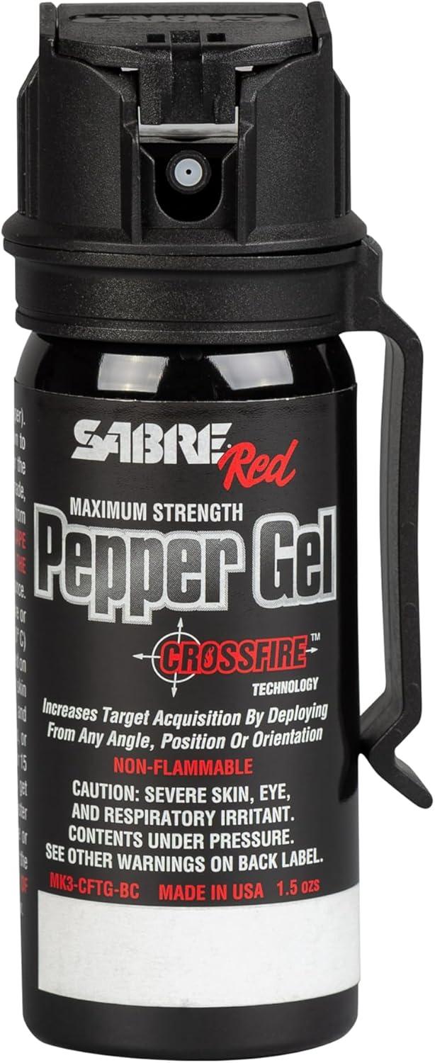 Product image of SABRE Crossfire Pepper Gel, Deploys At Any Angle, Maximizes Target Acquisition Against Multiple Threats, Belt Clip For Easy Carry, Fast Flip Top, Max Police Strength OC, Pepper Spray Option 1.5 fl oz