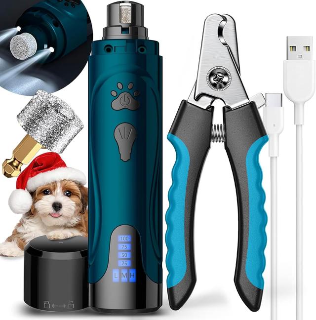Product image of Dog Nail Trimmers and Dog Nail Clippers Kit, Whisper Quiet Electric Grinder with Light, Rechargeable, for Small, Medium, Large Dogs, Cats Toenail & Claw Grooming, 3 Speeds